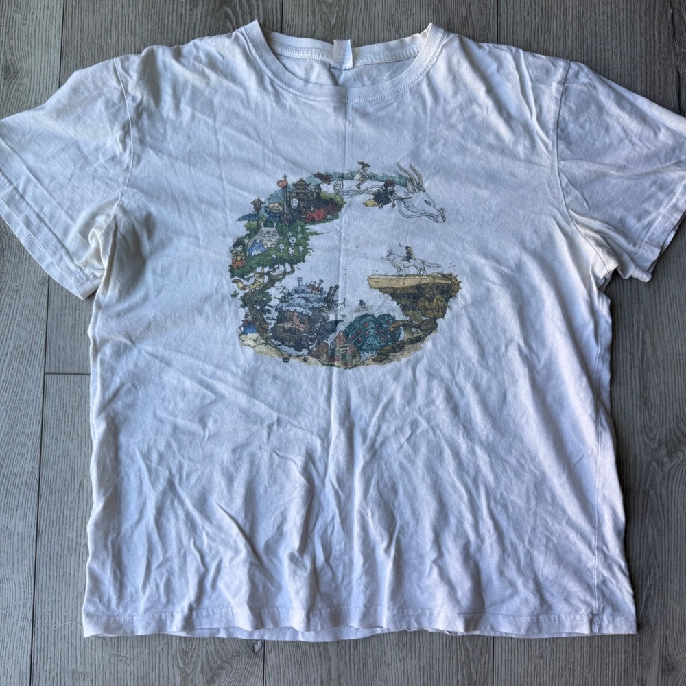 Studio Ghibli Character Collage T-Shirt Mens XL White Totoro Spirited Away Anime